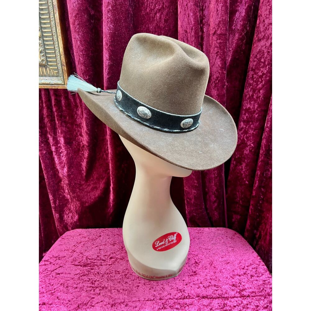 Vintage Brown Wool Cowboy Hat with Silver Conchos Western Style - Stetson Junior - Picture 2 of 13